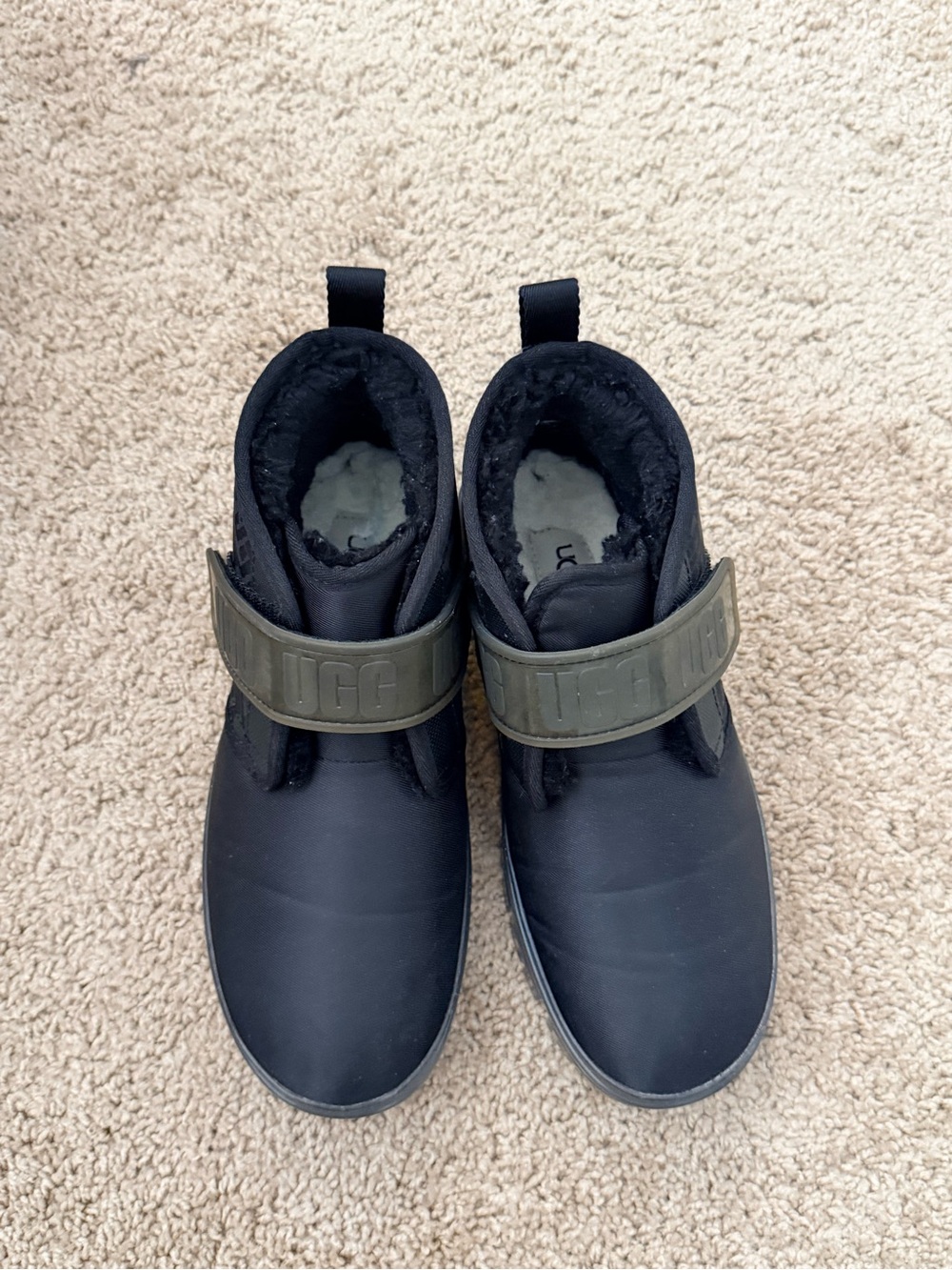 UGG Kids Black Boots with Olive Strap